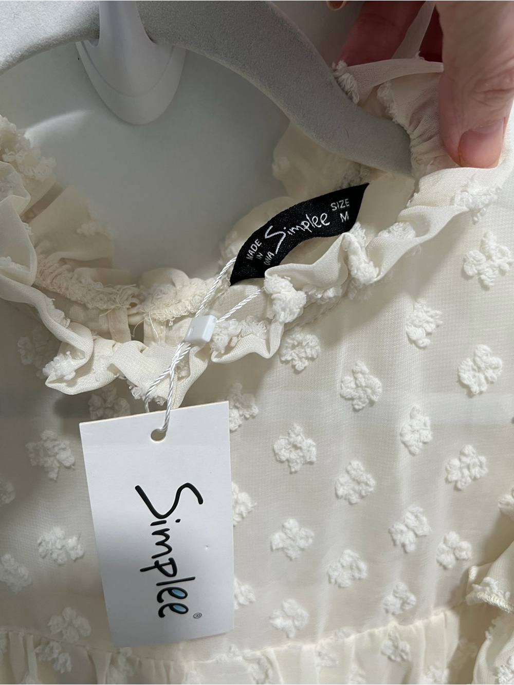Simplee Ivory Swiss Dot Ruffle Mini Dress - Picture 2 of 5